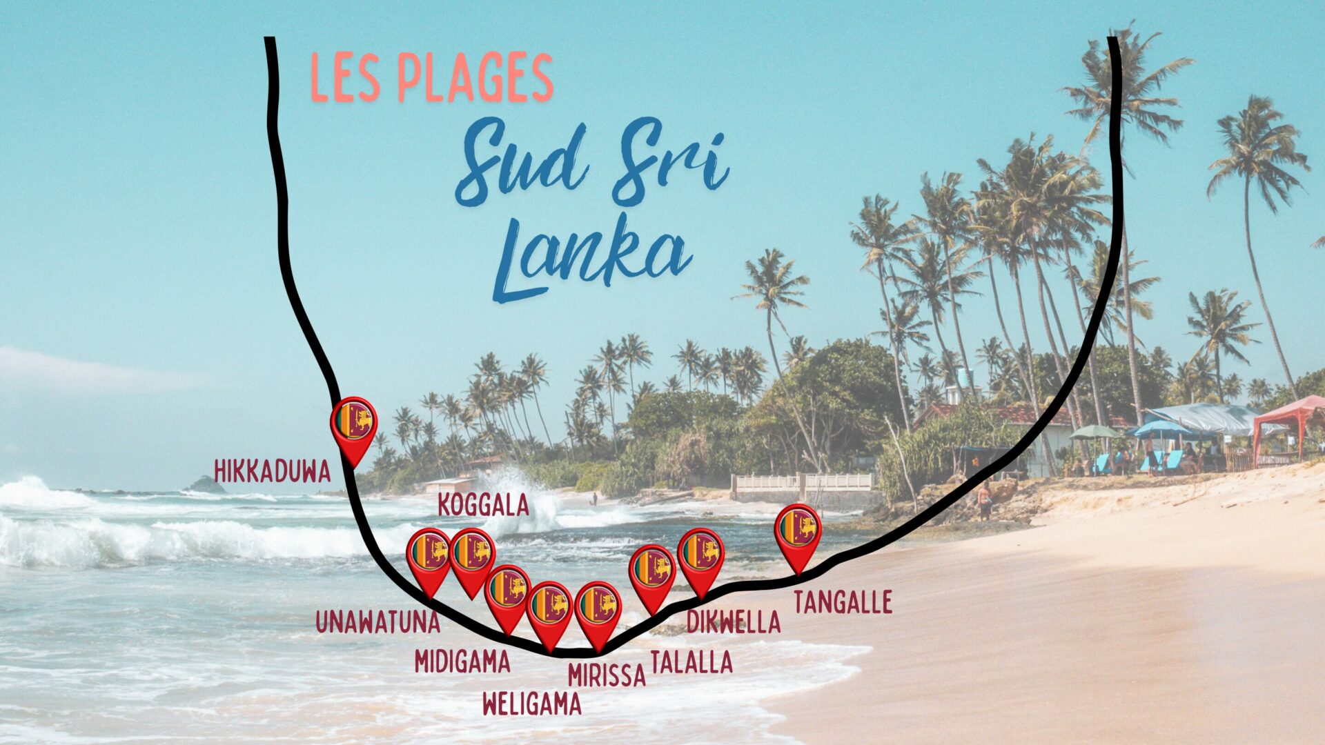 Carte plages du Sud Sri Lanka